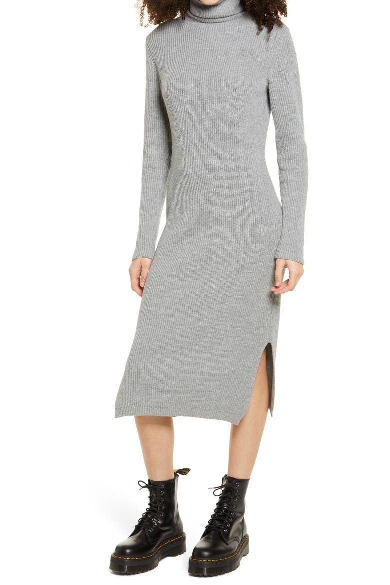 Sheerah Turtleneck Midi Sweater Dress, Main, color, H GREY