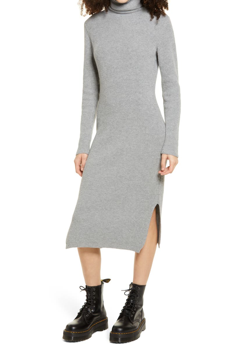 Lulus Sheerah Turtleneck Midi Sweater Dress, Main, color, 