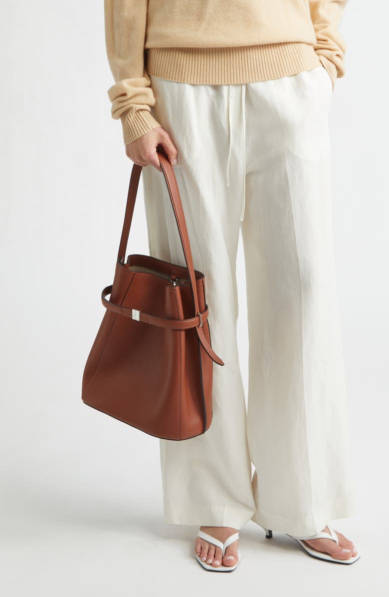 TOTEME Belted Grained Leather Bucket Bag, Alternate, color, Sienna