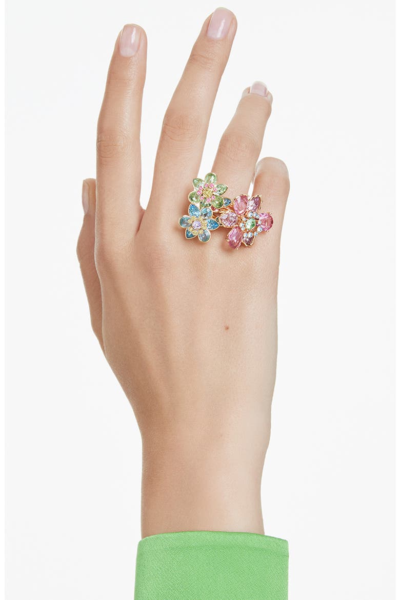 Idyllia Triple Crystal Flower Cocktail Ring, Alternate, color, MULTICOLORED