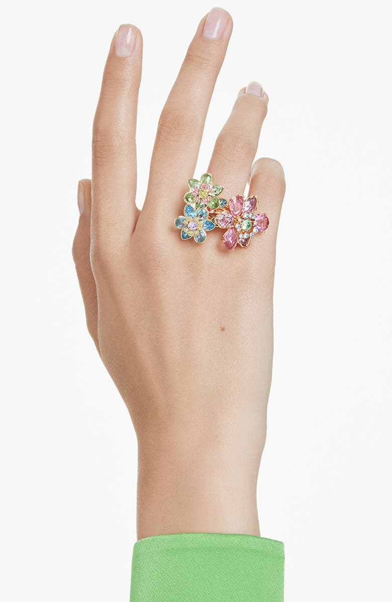 Swarovski Idyllia Triple Crystal Flower Cocktail Ring, Alternate, color, Multicolored
