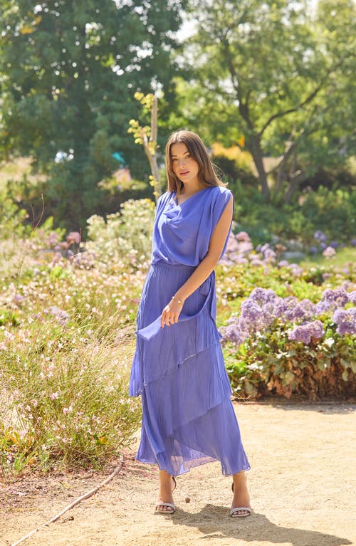 Komarov Charmeuse & Chiffon Blouson Gown In Fregatta Blue