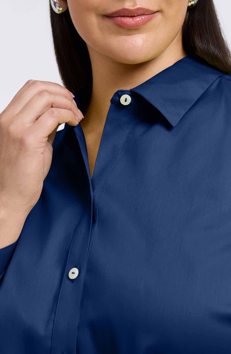 Foxcroft Scarlett Scallop Hem Button-Up Shirt, Alternate, color, Navy