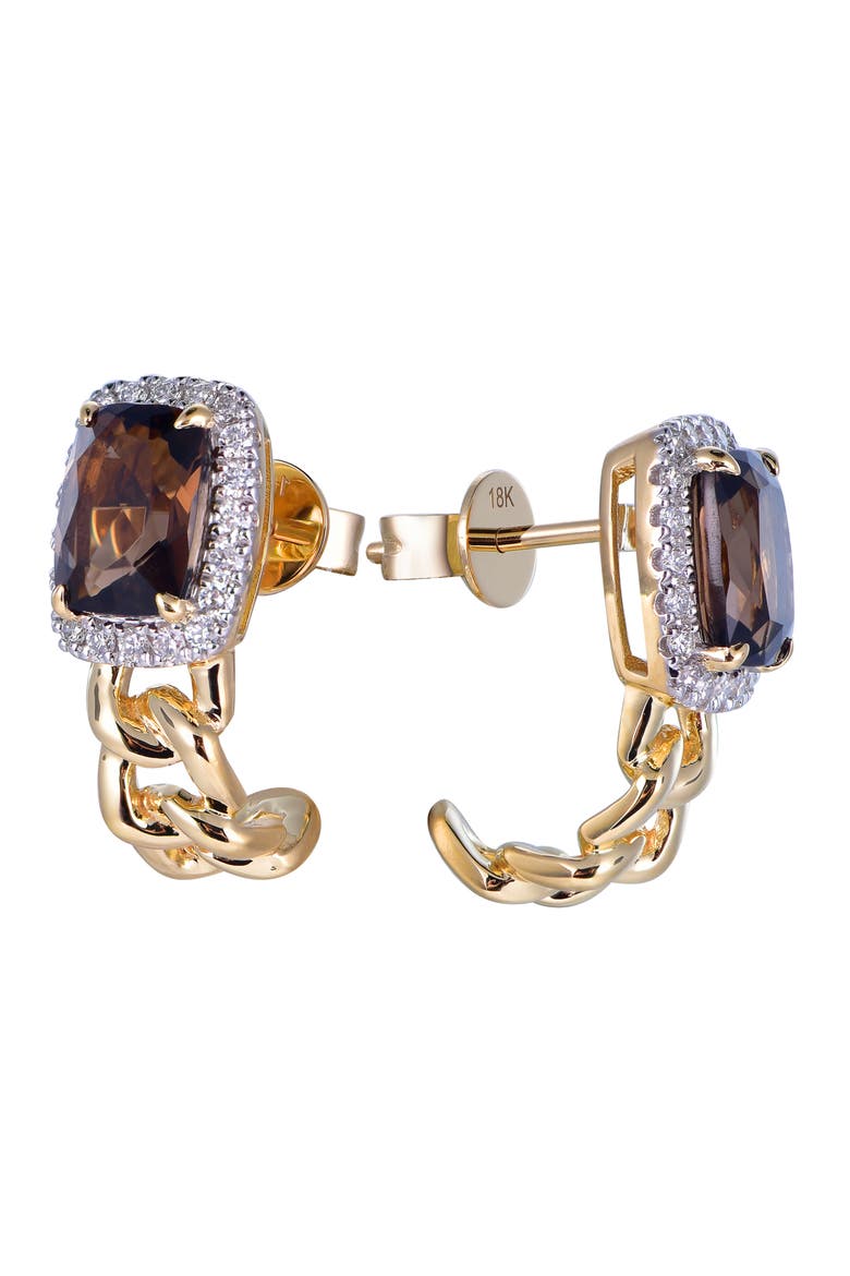 Smoky Quartz Earrings with Diamonds, Alternate, color, Brown