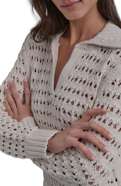 Dkny Jeans Johnny Collar Open Stitch Cotton Blend Sweater In Neutral
