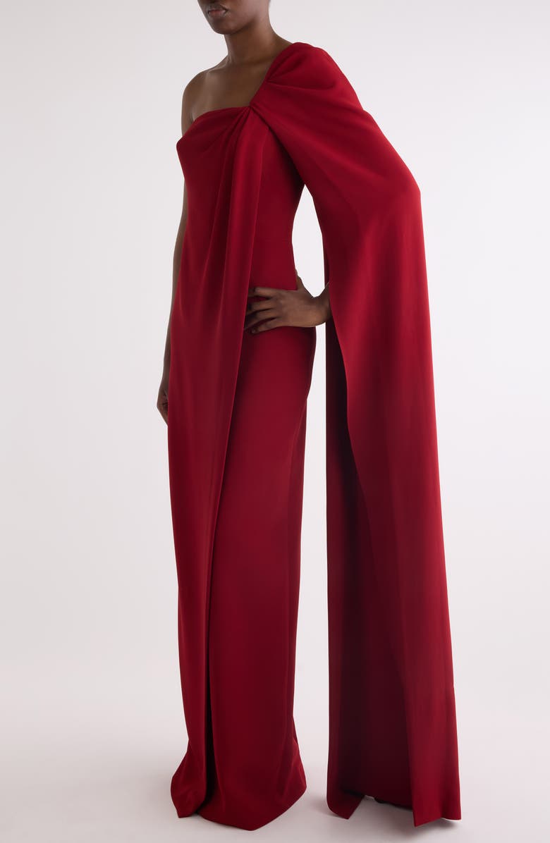 Givenchy Asymmetric Draped Cady Cape Gown, Alternate, color, Dark Red