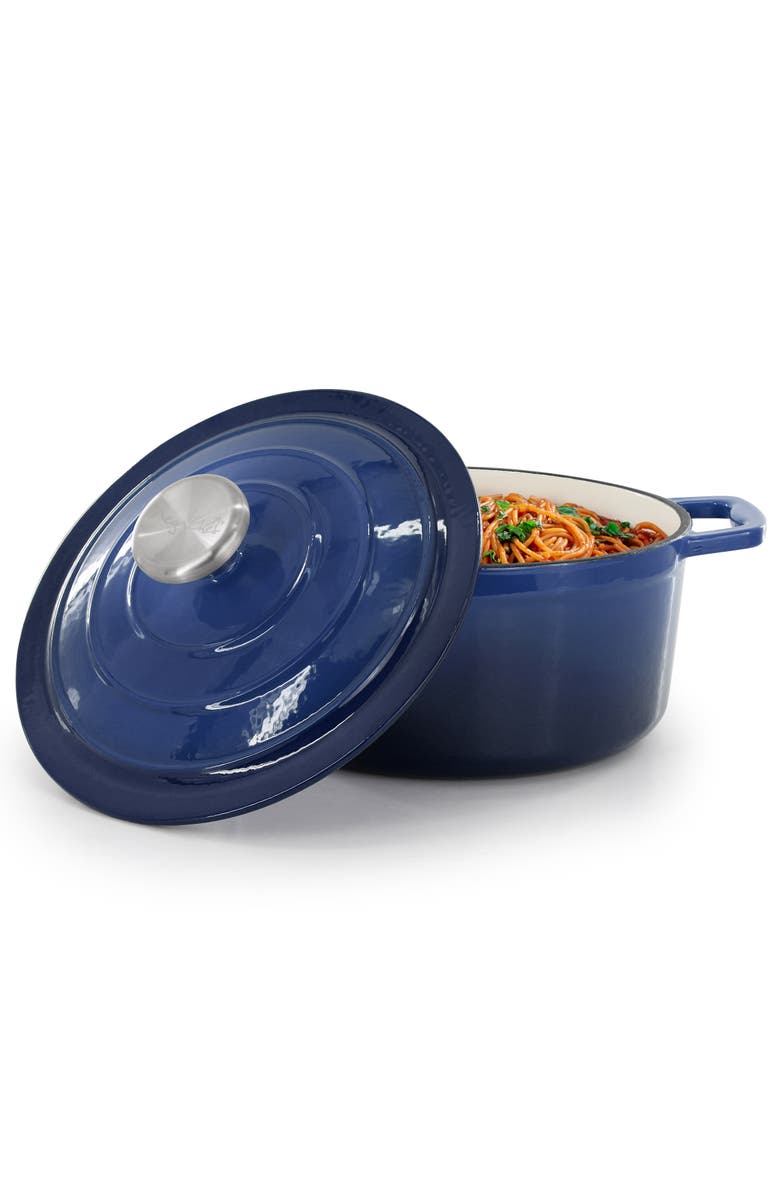 Megachef 2.7 Quart Round Enameled Cast Iron Casserole, Main, color, Dark Blue