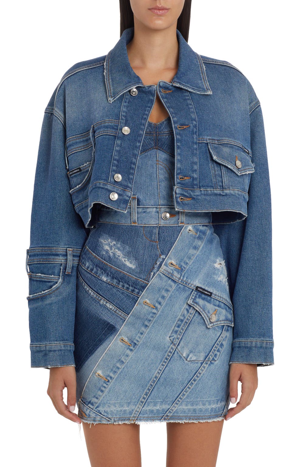 Crop Stretch Denim Jacket, color, MEDIUM BLUE
