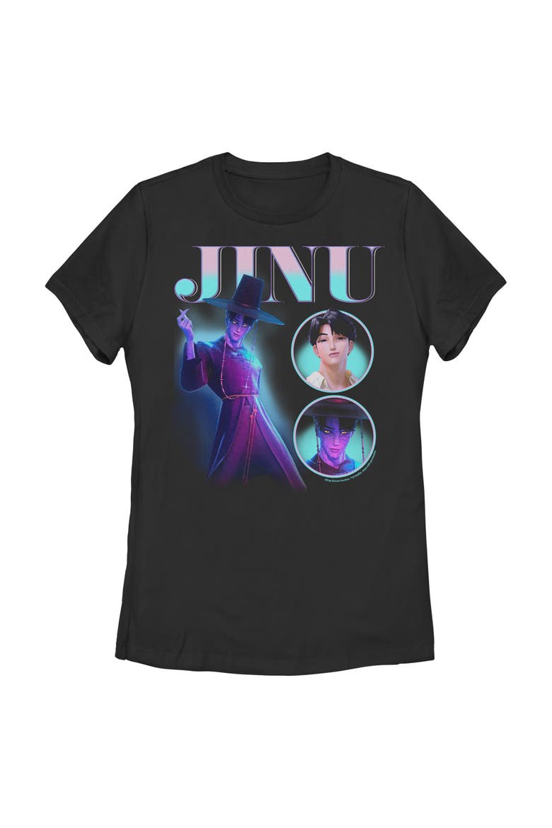 Women's KPop Demon Hunters Jinu Saja Boy Collage  Graphic T-Shirt, Main, color, Black