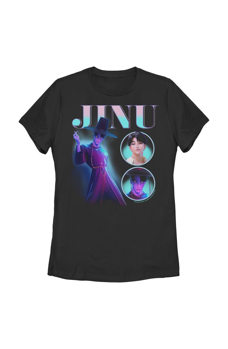 KPop Demon Hunters Women's KPop Demon Hunters Jinu Saja Boy Collage  Graphic T-Shirt, Main, color, Black