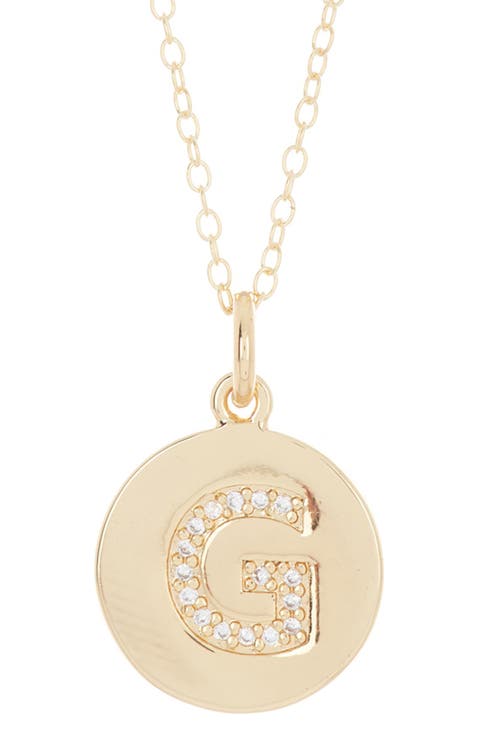 Water Resistant Cubic Zirconia Initial Disc Pendant Necklace