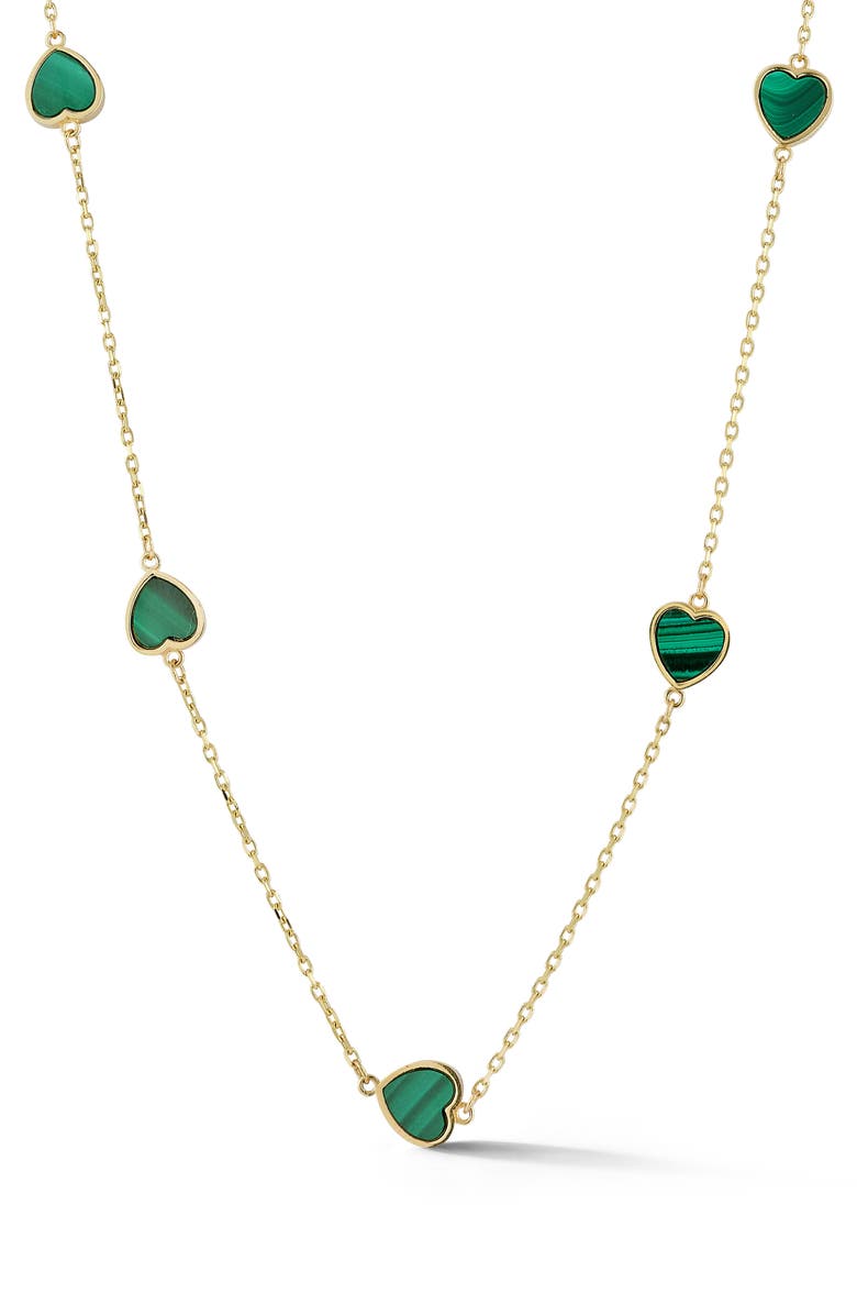 Ember Fine Jewelry 14K Gold Malachite Heart Station Necklace, Main, color, Gold