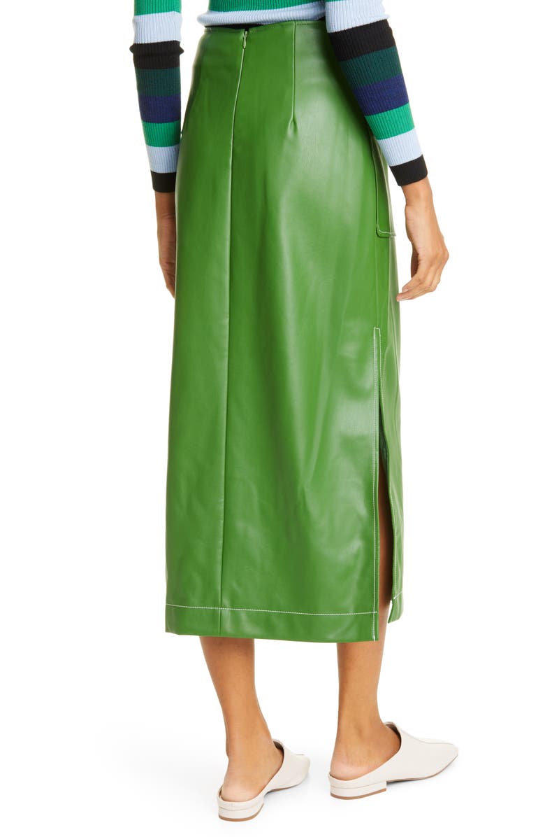 STAUD Burn Faux Leather Midi Skirt, Alternate, color,