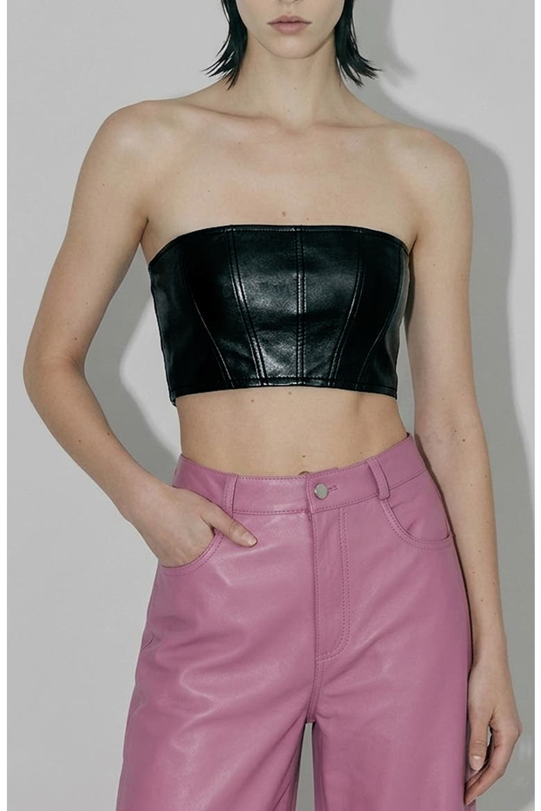Magra Recycled Leather Top, Main, color, Black