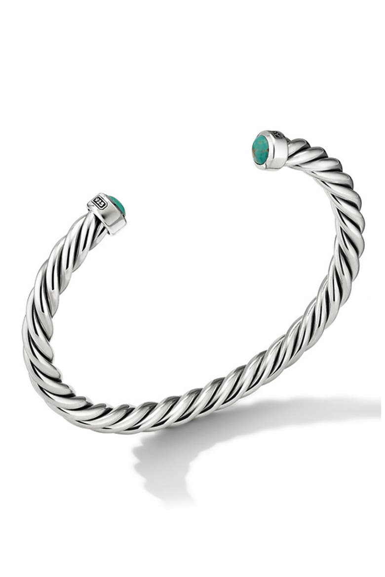 Men's Cable Cuff Bracelet in Sterling Silver with Semiprecious Stone, 6mm, Alternate, color, CHINESE TURQUOISE
