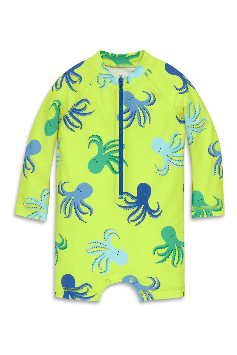 Long Sleeve One-Piece Rashguard Swimsuit, Main, color, LIME OCTOPUS