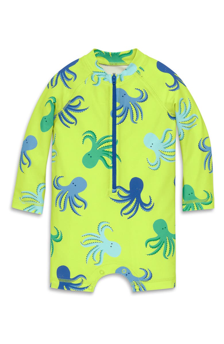 Primary Long Sleeve One-Piece Rashguard Swimsuit, Main, color, Lime Octopus