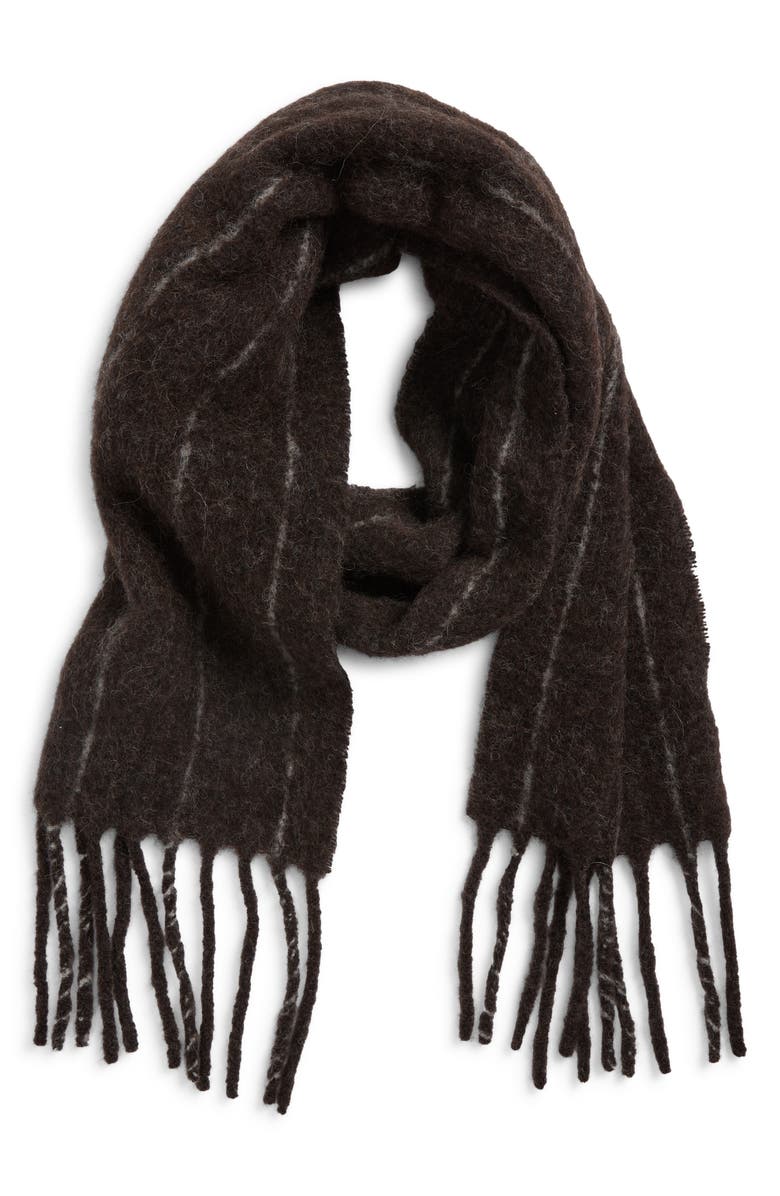 OUR LEGACY Estate Pinstripe Alpaca
Wool Blend Fringe Scarf, Main, color,