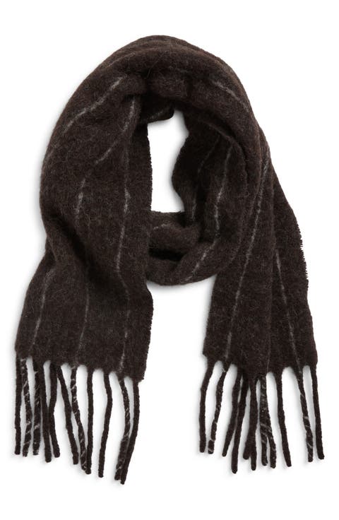 Estate Pinstripe Alpaca 
Wool Blend Fringe Scarf