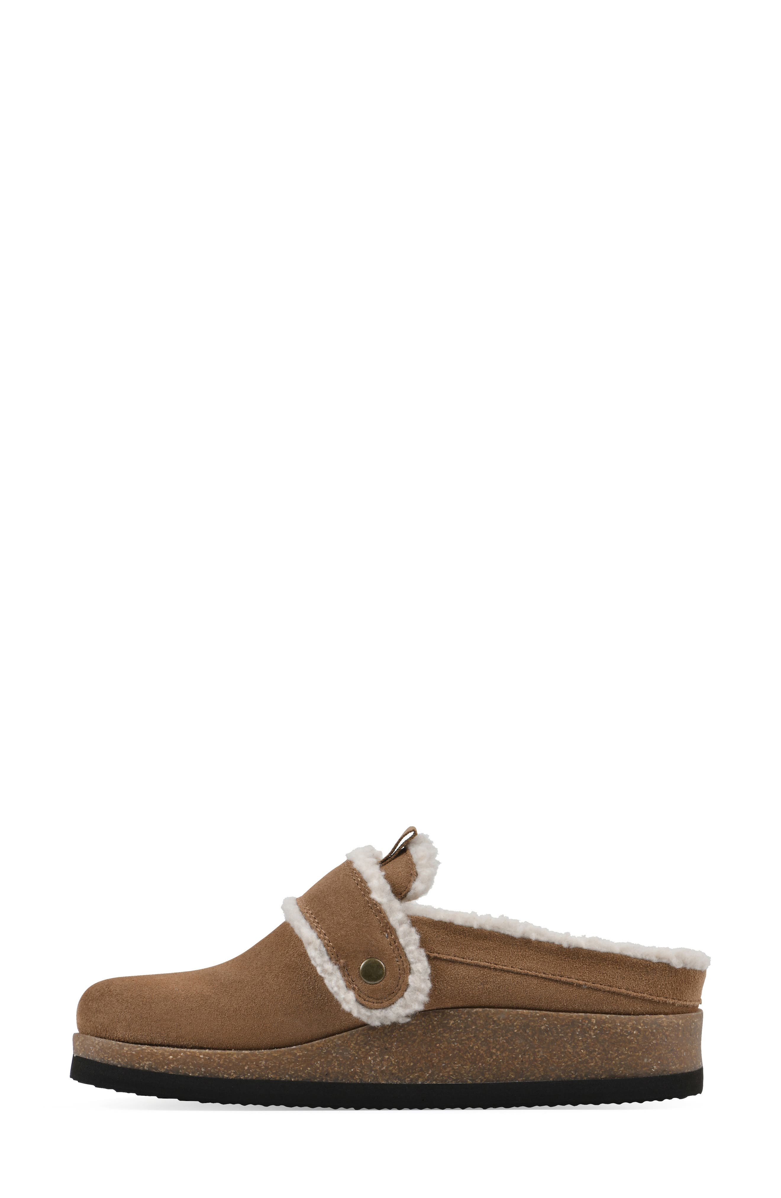 White Mountain Footwear Baylen Faux Shearling Trim Clog, Alternate, color, Chestnut Suede Faux Fur
