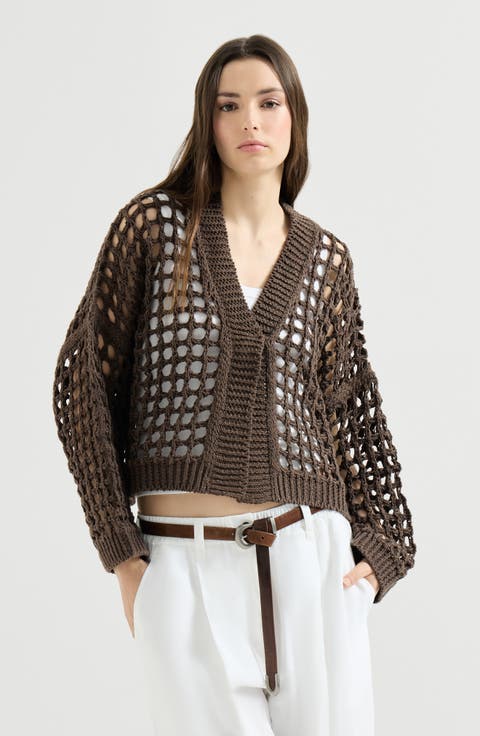 Jute and cotton net cardigan