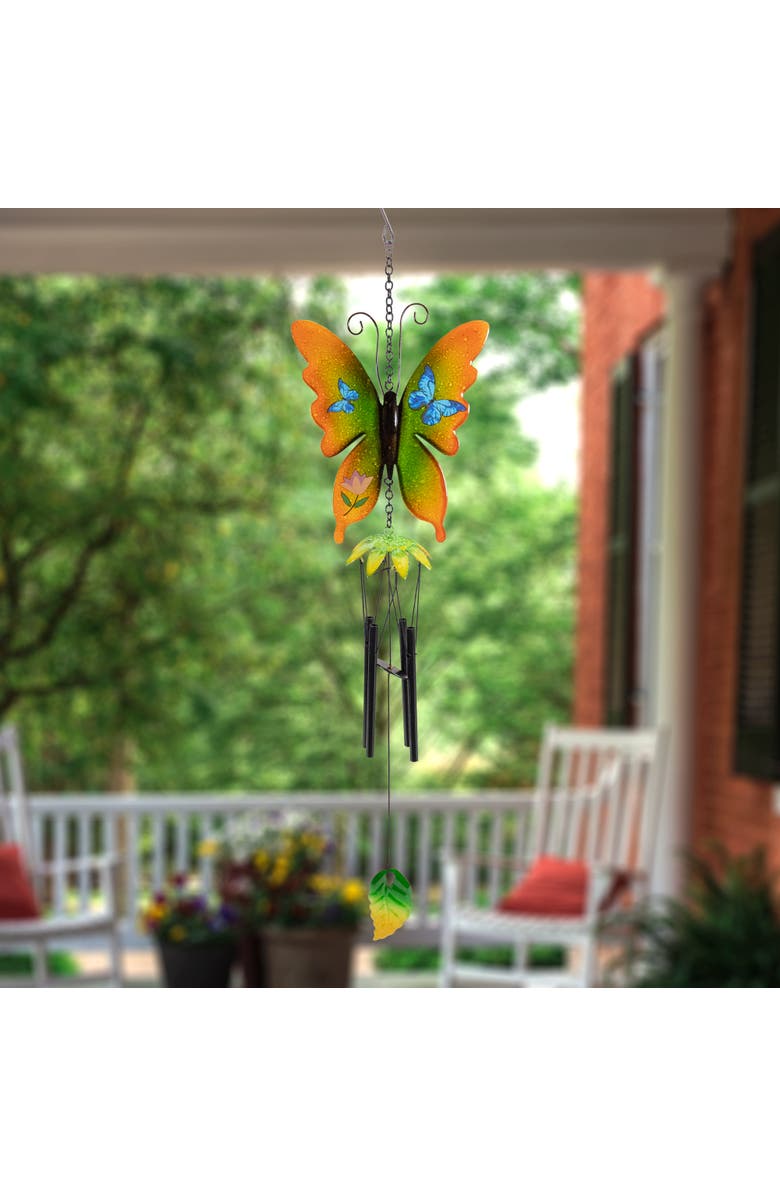 Northlight 15.75" Orange and Green Metal Butterfly Outdoor Garden Windchime, Alternate, color, Orange