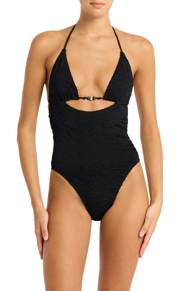 bond-eye Fowler Beaded One-Piece Swimsuit, Main, color, Black Tiger