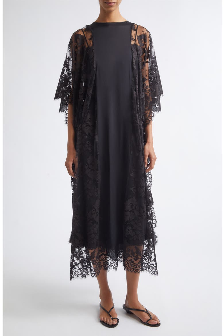 Valiant Silk & Lace Midi Dress, Main, color, BLACK