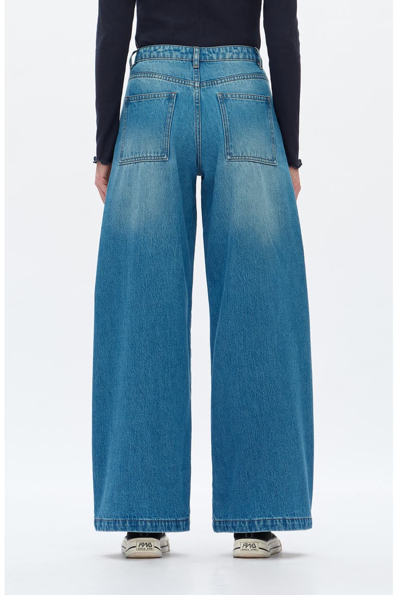 High Waist Embroidered Detail Wide Leg Jeans, Alternate, color, MEDIUM BLUE