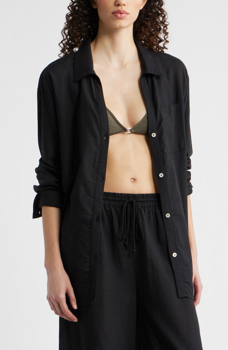 Nordstrom Cover-Up Shirt, Main, color, Black