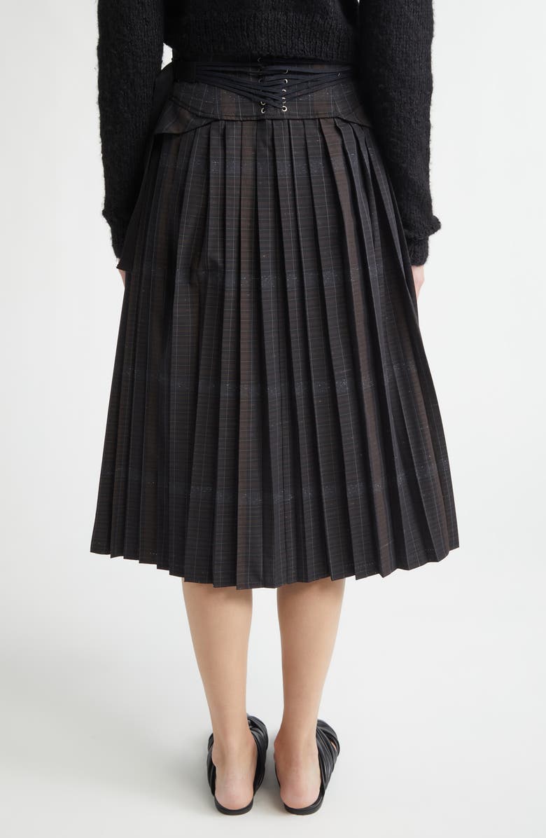Meruert Tolegen Pleated Plaid Corset Midi Skirt, Alternate, color, Black Artisinal Plaid