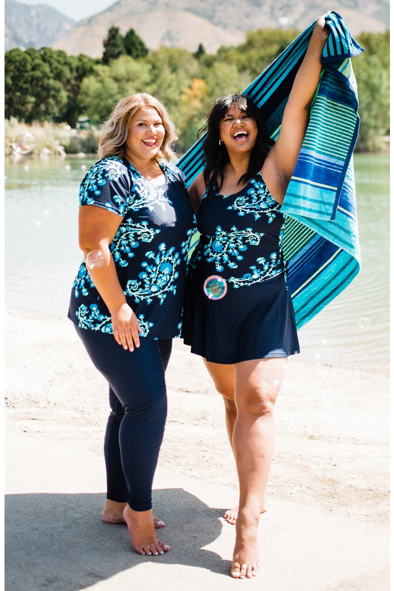 Plus Size Maya Tankini Swim Top With Built-in Bra, Alternate, color, Barbados Blue