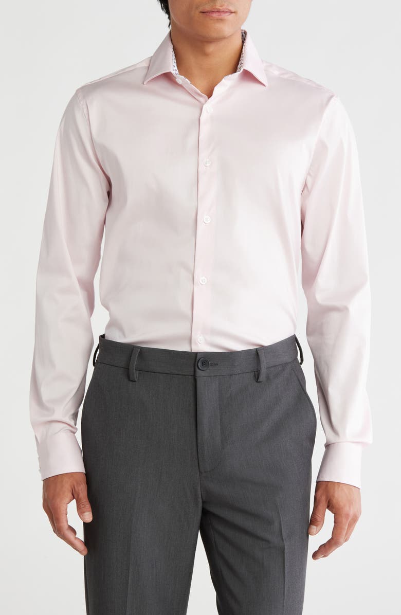 Ted Baker London Slim Fit Solid Stretch Cotton Dress Shirt, Main, color, Pink