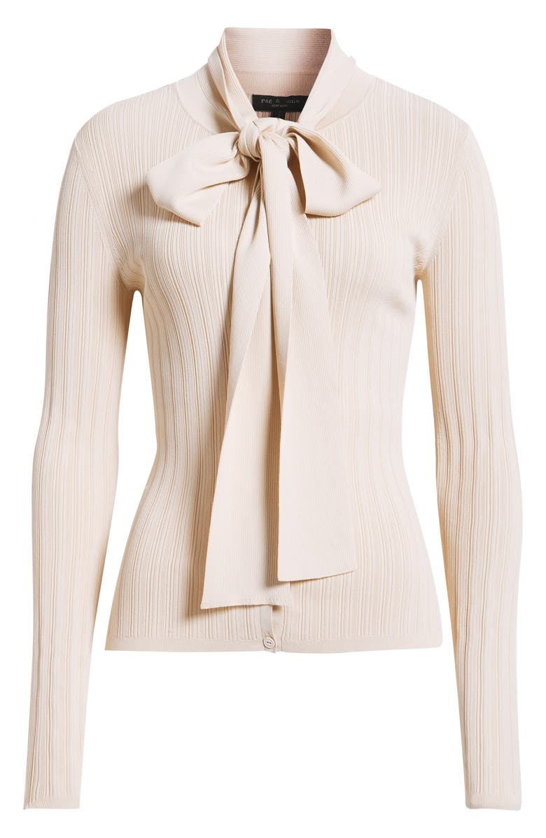 rag & bone Gianna Tie Neck Rib Sweater, Alternate, color, Beige