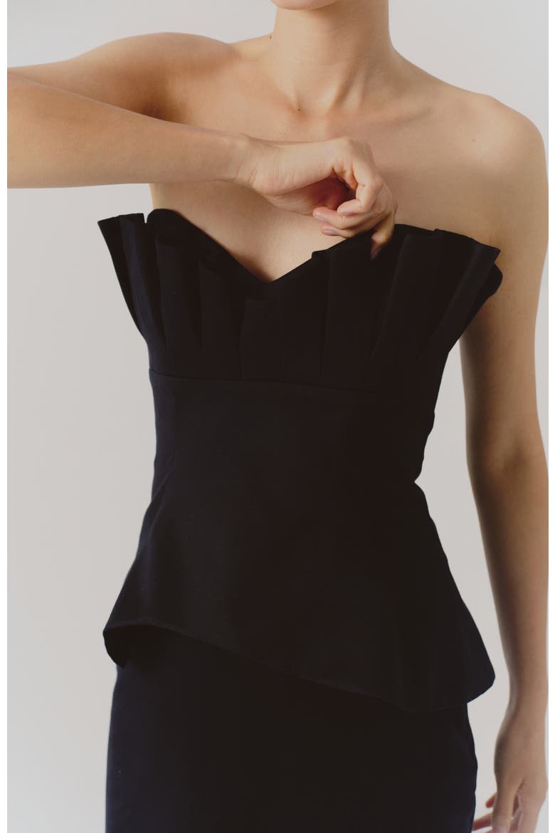 Cuarzo Strapless Pleated Cotton Top, Alternate, color, Black