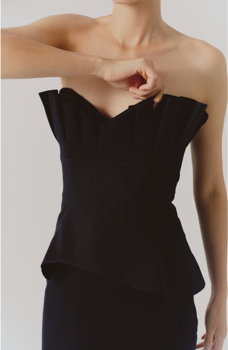 De Loreta Cuarzo Strapless Pleated Cotton Top, Alternate, color, Black