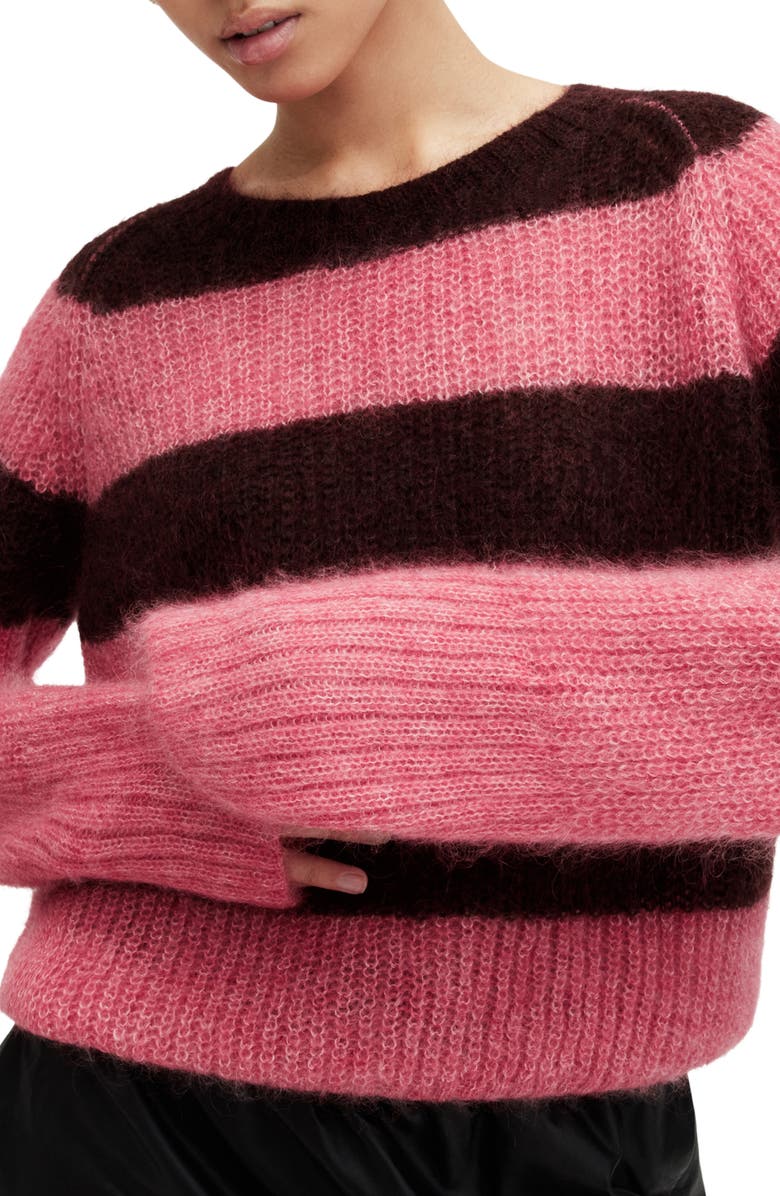 AllSaints Lana Stripe Sweater, Alternate, color, Poppy Pink/ Red