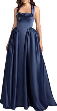 Mac Duggal Sleeveless Open Back Satin Ball Gown