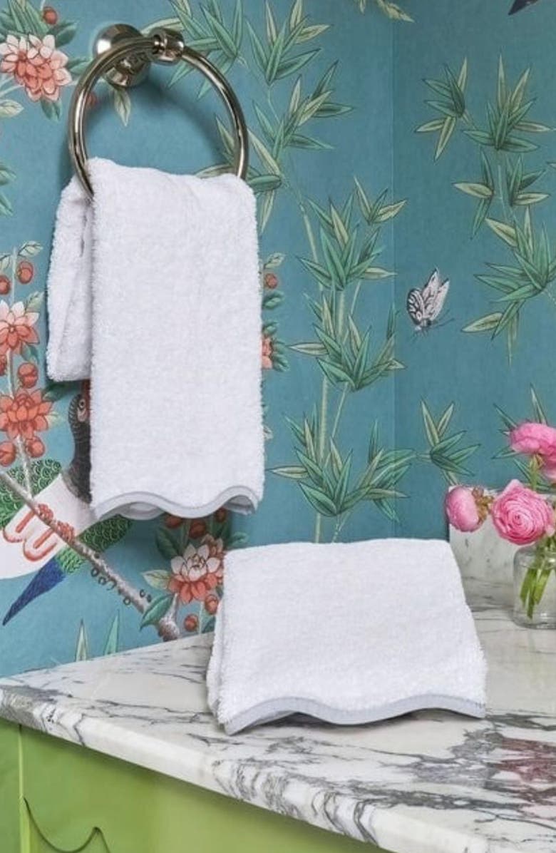 WEEZIE 2-Pack Scalloped Organic Cotton Terry Hand Towels, Alternate, color, Grey