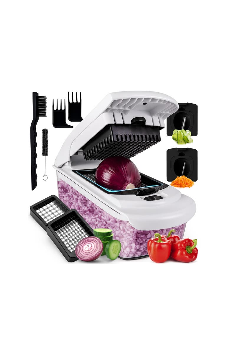 Luminuxe Multipurpose Vegetable Chopper Spiralizer Manual Food Slicer, Main, color, White