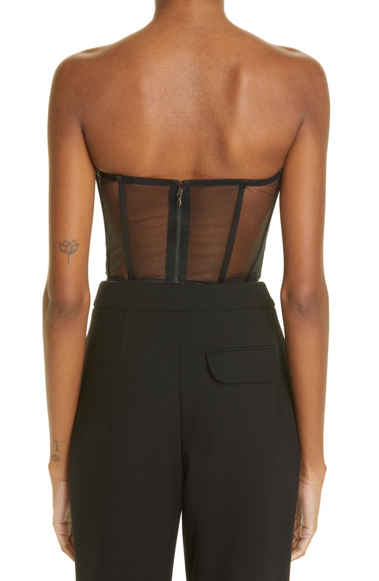 Nensi Dojaka Strapless Crop Underwire Mesh Corset Top, Alternate, color,
