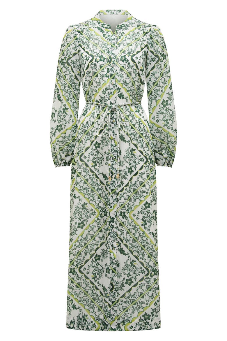 Penelope Printed Long Sleeve Maxi Shirtdress, Alternate, color, GREEN PENOLA TILE