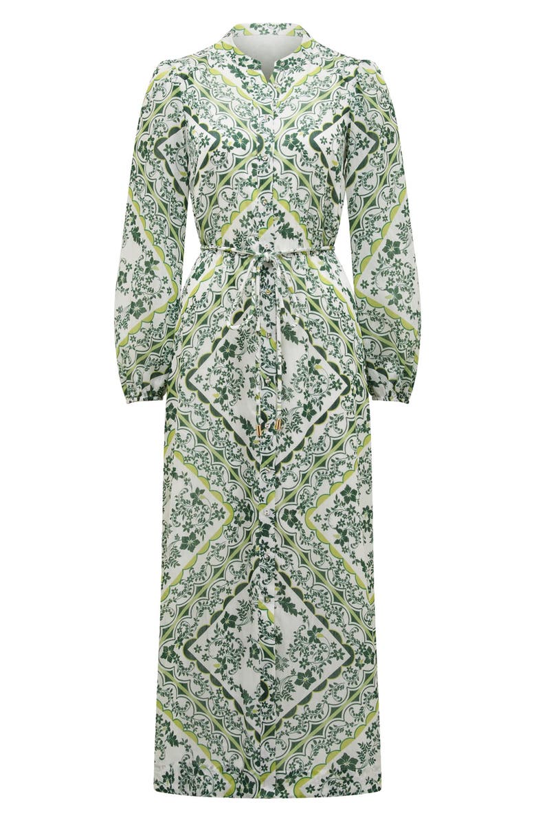 Ever New Penelope Printed Long Sleeve Maxi Shirtdress, Alternate, color, Green Penola Tile