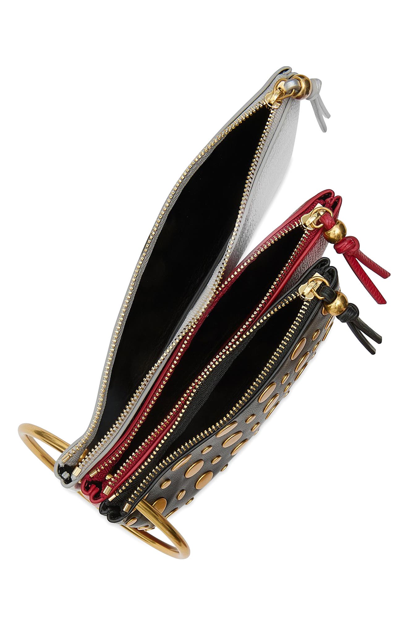 Rebecca Minkoff Triple Pouch Key Ring, Alternate, color, Black/ Siren/ Silver