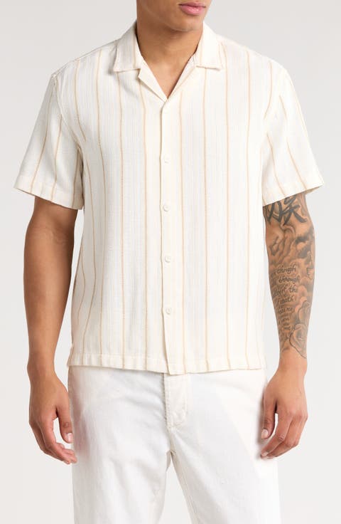 Stripe Textured Short Sleeve Button-Up Shirt