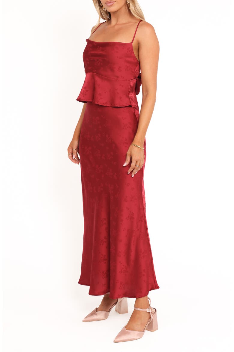 Belle Floral Satin Camisole & Maxi Skirt Set, Alternate, color, BURGUNDY