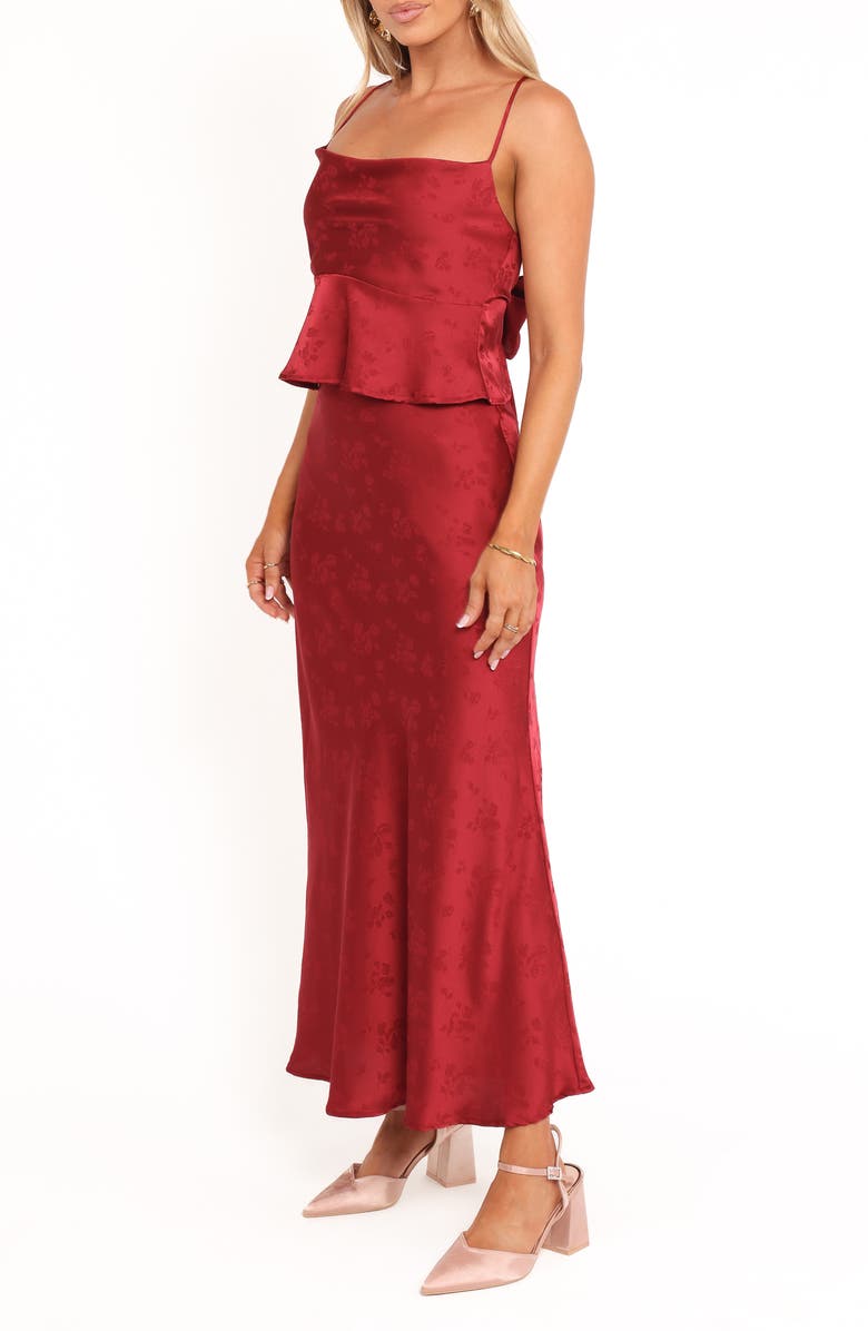 Petal & Pup Belle Floral Satin Camisole & Maxi Skirt Set, Alternate, color, Burgundy