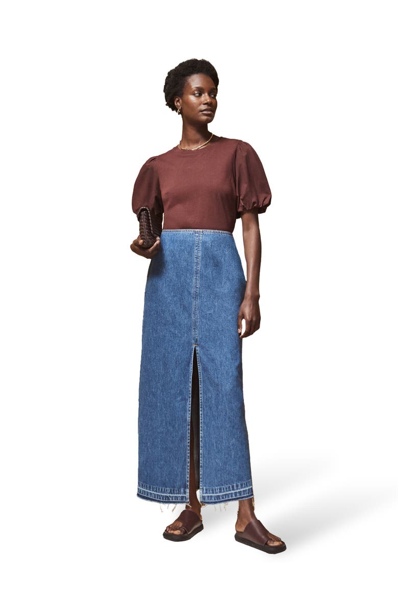 Ro&Zo Denim Split Front Maxi Skirt, Main, color, Blue