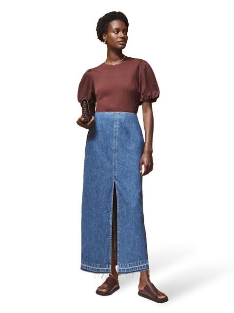 Denim Split Front Maxi Skirt