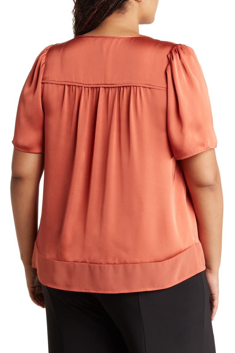 Short Sleeve Sateen Blouse, Alternate, color, GINGER